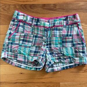 Vineyard Vines Madras Multi-Color Plaid Shorts with Pink Trim